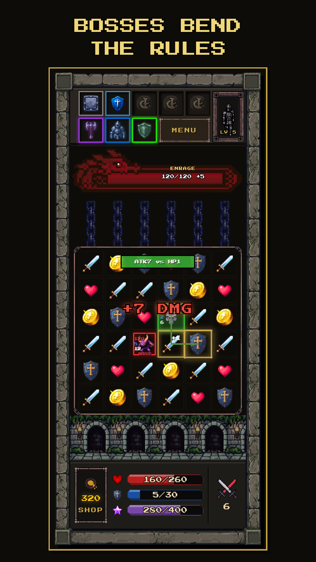 Dungeon Doom Dash boss fight showing an Enrage mechanic